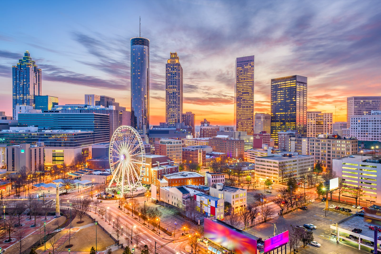 Atlanta, Georgia city skyline at sunset