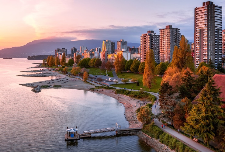 Vancouver, Canada city skyline at sunset