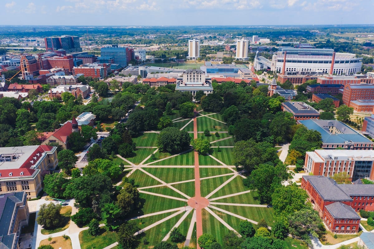 Aerial view of OSU campus in Columbus, Ohio