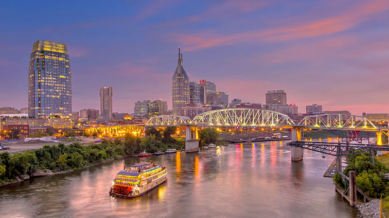 Nashville, TN skyline at sunset